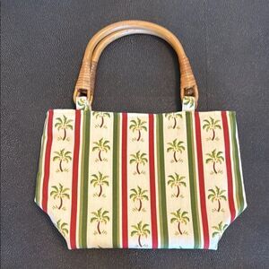 Tropical Palm Print Tote Bag with Bamboo Handles